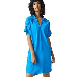 Joseph Ribkoff French Blue Ruffle V Neck Dress Size 8